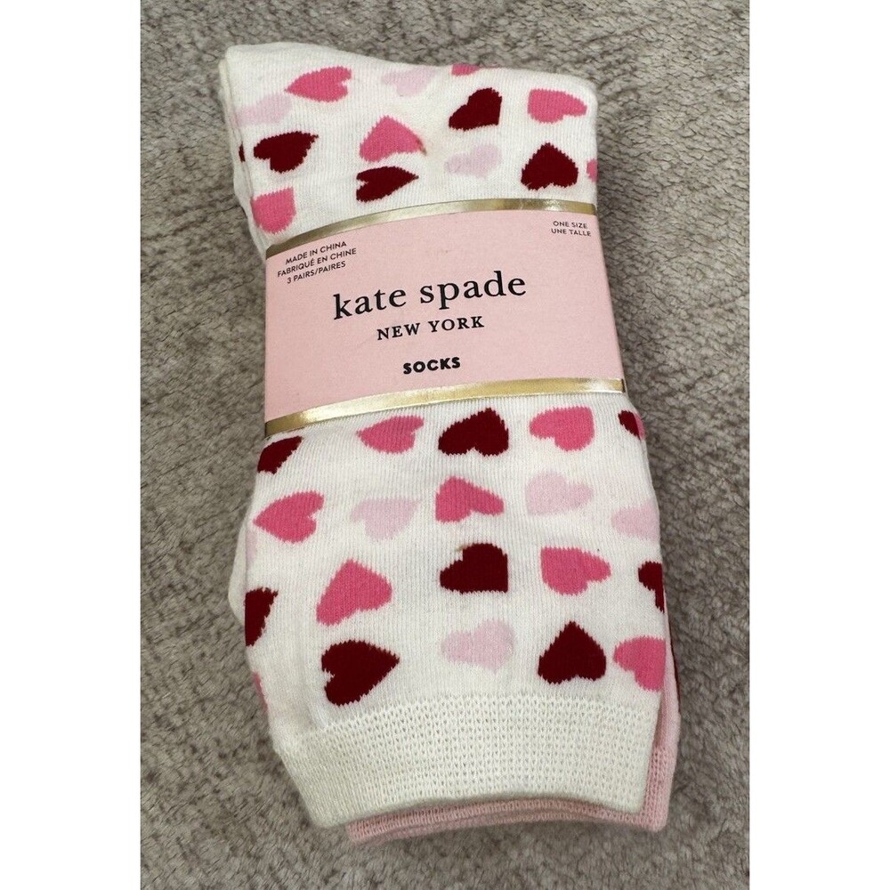 NWT Kate Spade New York Pink White Red Hearts 💕 Crew Socks One Size